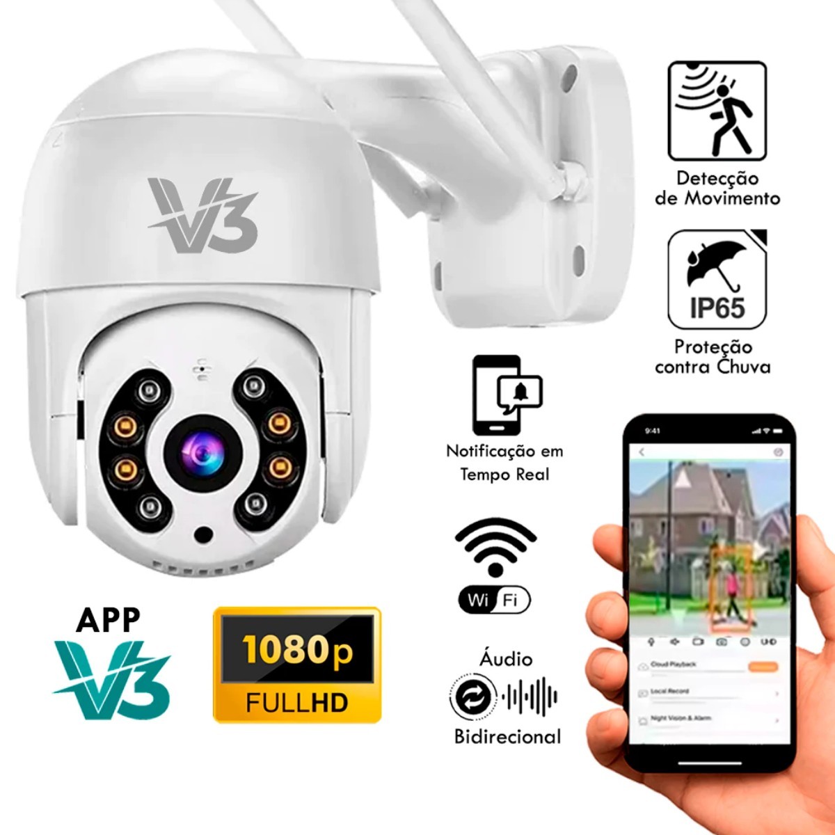 V3-A808 Wi-Fi 1080P 户外防水智能摄像机